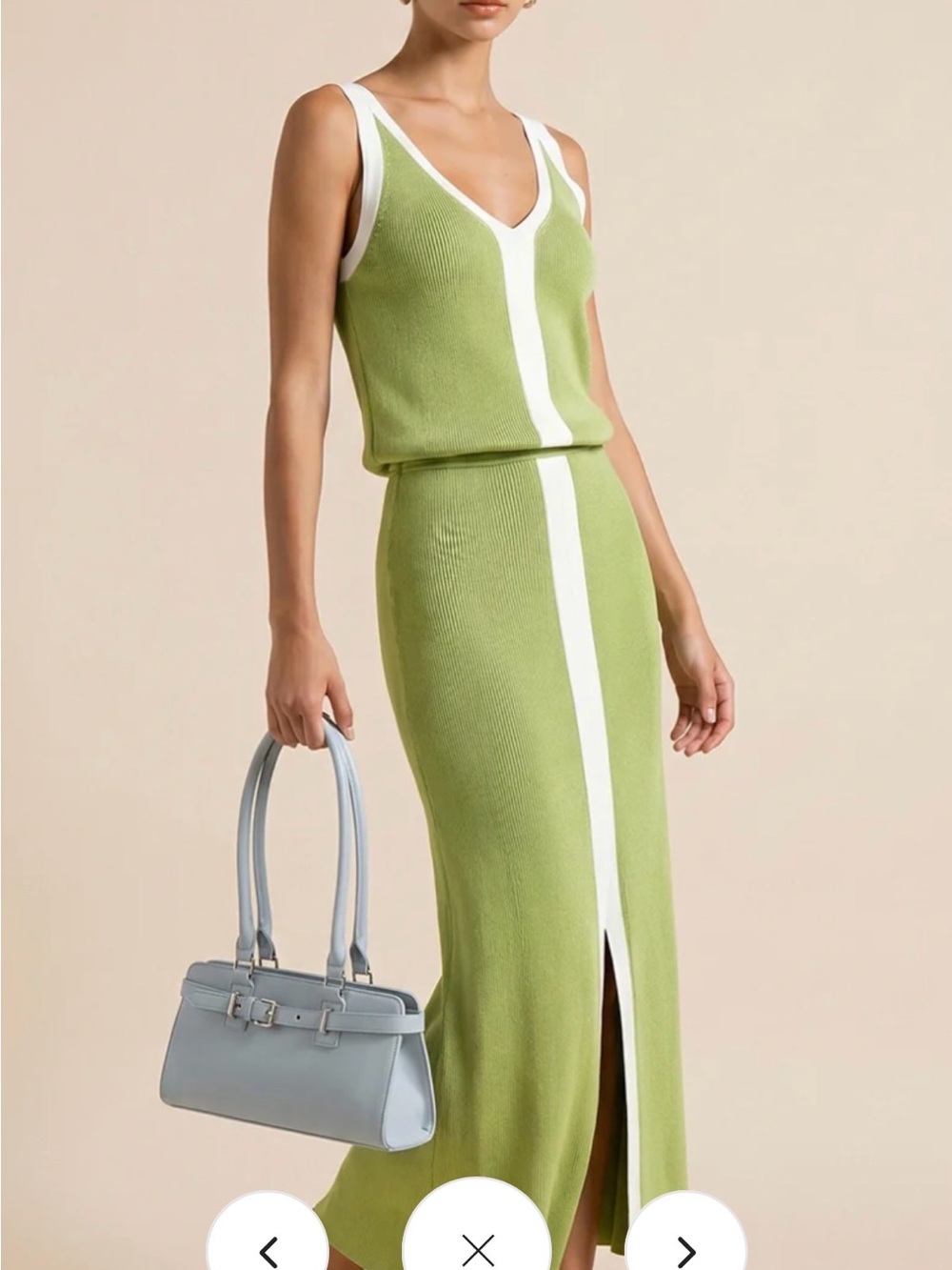 Commense Ribbed Knit Maxi Skirt with White Stripe